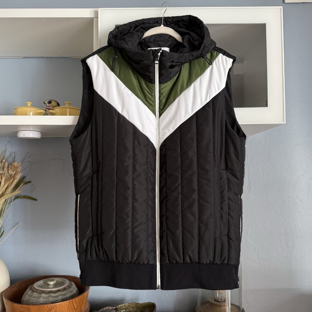MSGM Puffer Vest Jacket Hooded Black Green White Size 50 Large